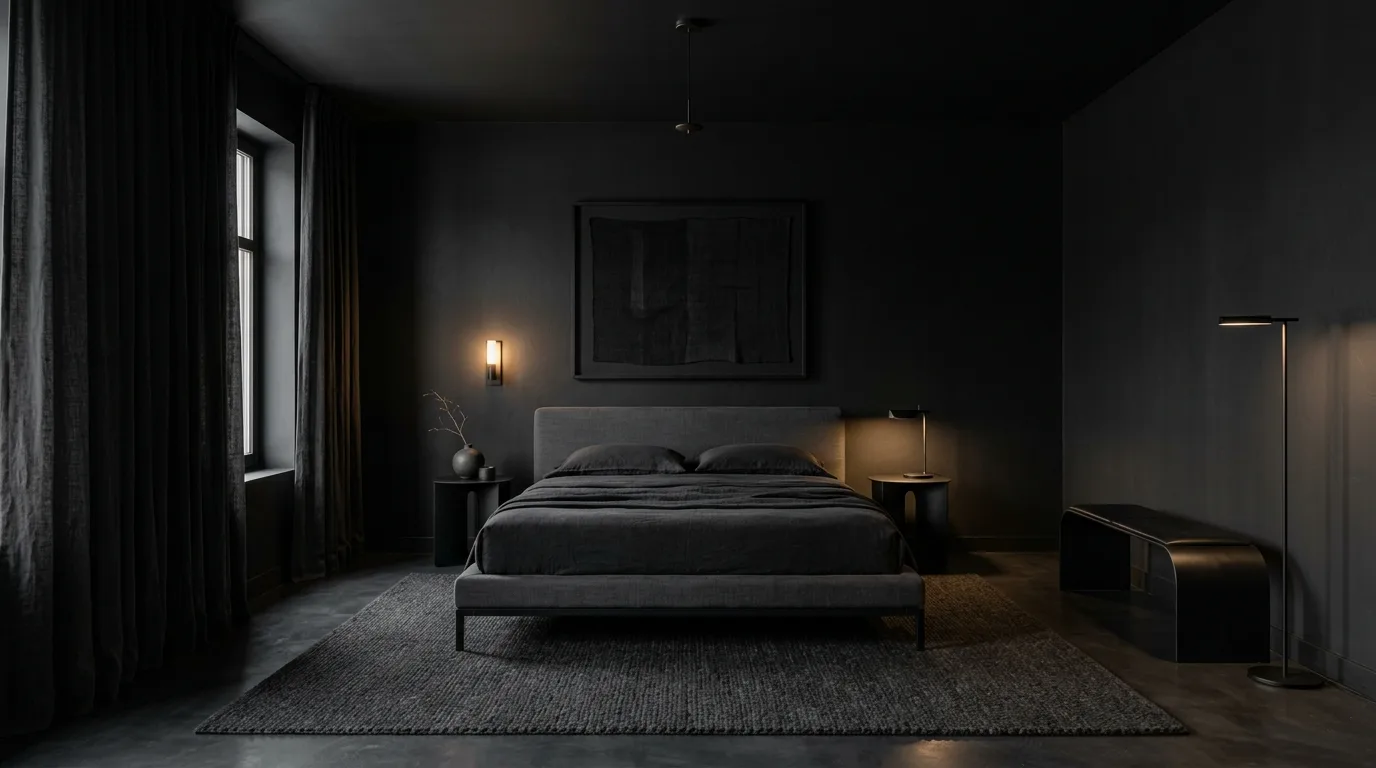 Bring in shadowy artwork that supports the darker palette inspiration for a moody bedroom.